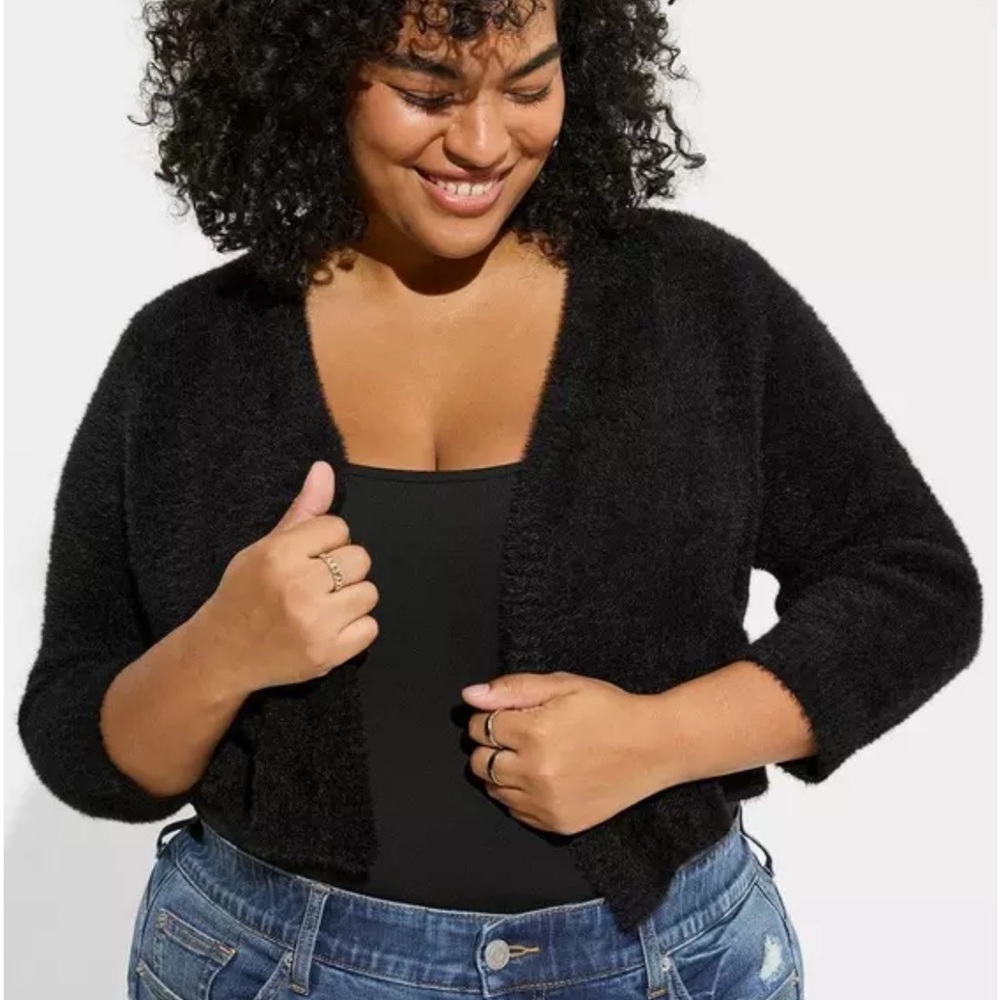 Torrid 3/4 Length Sleeve Eyelash Shrug Sweater
